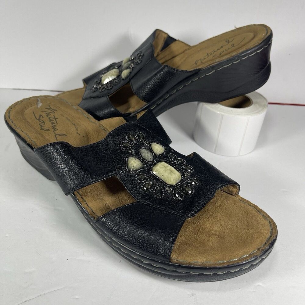 Natural Soul by Naturalizer "Saymore" Beaded Wedge Sandals - Women's Size 10M